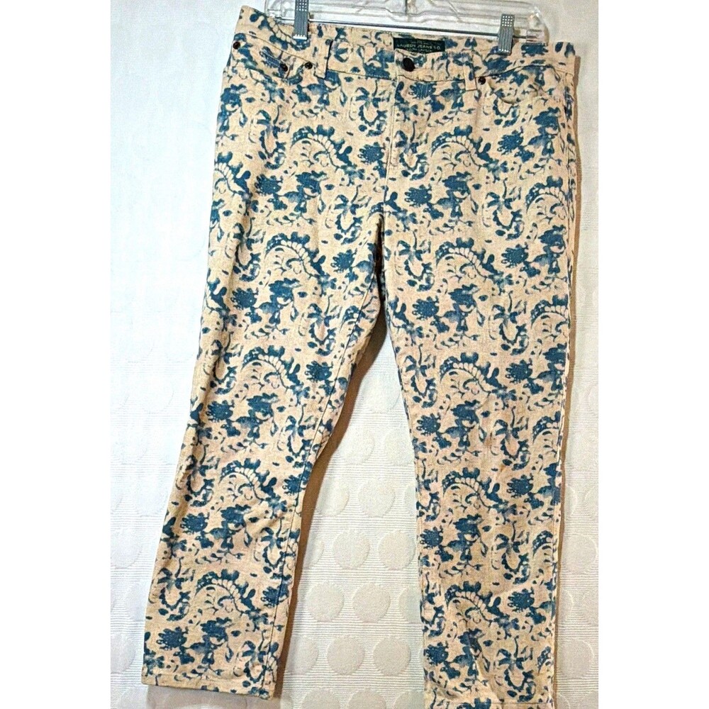 Lauren Jeans Co Ralph Lauren Women’s 12P Floral Paisley Skinny Jeans Blue Beige